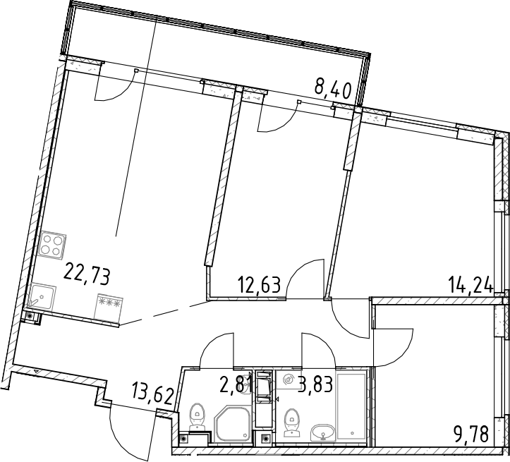 3-комнатная квартира 79.64 м², 6/17 эт., ЖК «Город Первых»